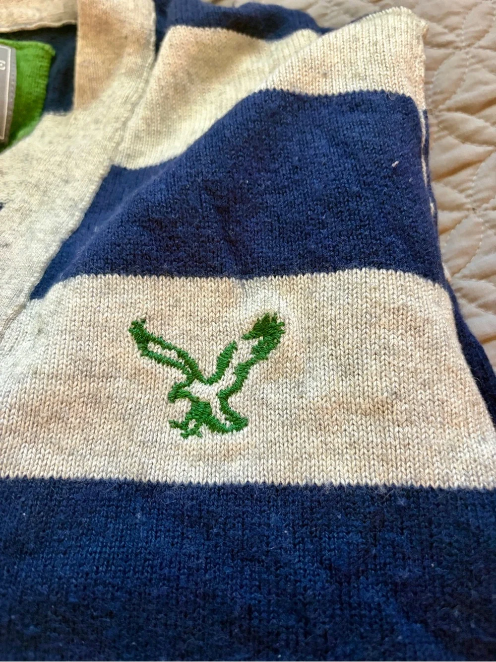 American Eagle Outfitters Navy & Cream Striped Men’s Button Cardigan